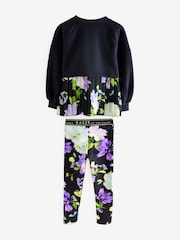 Baker by Ted Baker Navy Back Pleat Sweat Top & Floral Legging Set 2 Piece - Image 8 of 10
