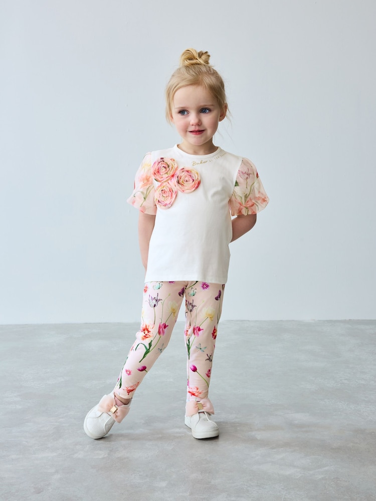 Baker by Ted Baker Pink Corsage Detail Top and Leggings Set - Image 1 of 8