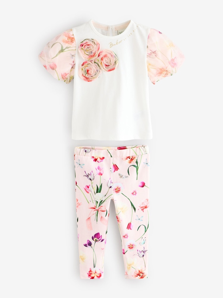 Baker by Ted Baker Pink Corsage Detail Top and Leggings Set - Image 5 of 8