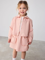 Baker by Ted Baker Pink Woven Frill 100% Cotton Jacket, T-Shirt and Cargo Skirt Set 3 Piece - Image 1 of 11