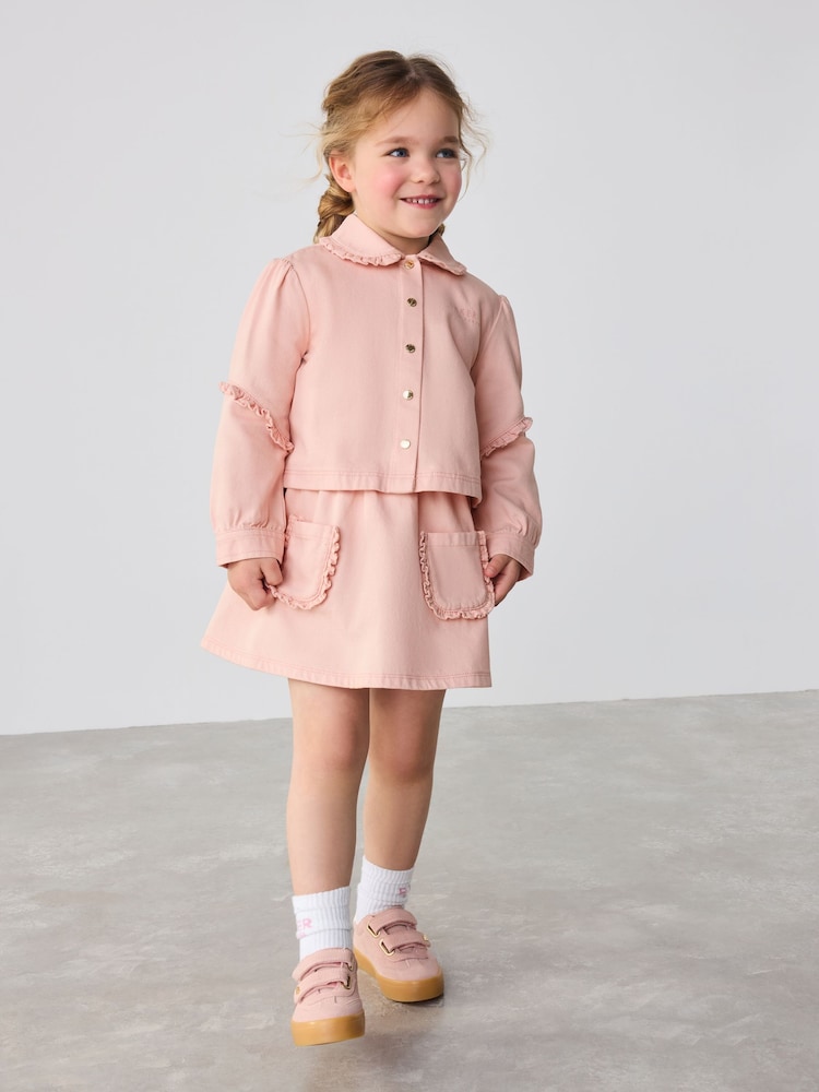 Baker by Ted Baker Pink Woven Frill 100% Cotton Jacket, T-Shirt and Cargo Skirt Set 3 Piece - Image 2 of 11