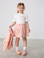 Baker by Ted Baker Pink Woven Frill 100% Cotton Jacket, T-Shirt and Cargo Skirt Set 3 Piece - Image 3 of 11