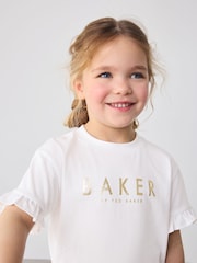 Baker by Ted Baker Pink Woven Frill 100% Cotton Jacket, T-Shirt and Cargo Skirt Set 3 Piece - Image 4 of 11