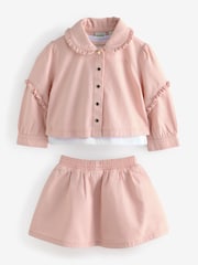 Baker by Ted Baker Pink Woven Frill 100% Cotton Jacket, T-Shirt and Cargo Skirt Set 3 Piece - Image 6 of 11