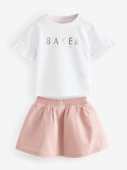 Baker by Ted Baker Pink Woven Frill 100% Cotton Jacket, T-Shirt and Cargo Skirt Set 3 Piece - Image 7 of 11
