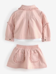 Baker by Ted Baker Pink Woven Frill 100% Cotton Jacket, T-Shirt and Cargo Skirt Set 3 Piece - Image 8 of 11