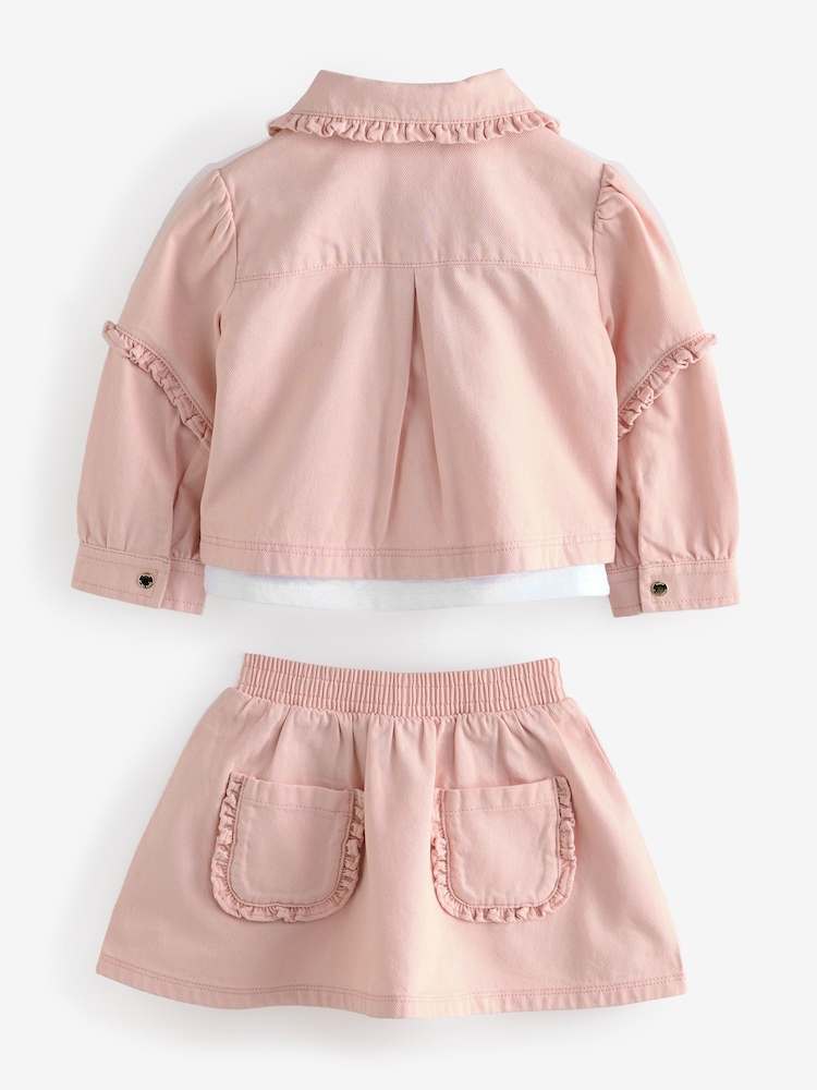 Baker by Ted Baker Pink Woven Frill 100% Cotton Jacket, T-Shirt and Cargo Skirt Set 3 Piece - Image 8 of 11