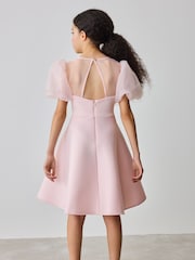 Baker by Ted Baker Pink Floral Organza Panel Puff Sleeve Scuba Dress - Image 3 of 10