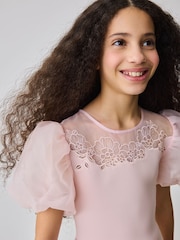 Baker by Ted Baker Pink Floral Organza Panel Puff Sleeve Scuba Dress - Image 4 of 10