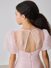 Baker by Ted Baker Pink Floral Organza Panel Puff Sleeve Scuba Dress - Image 6 of 10
