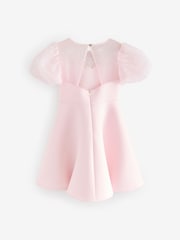Baker by Ted Baker Pink Floral Organza Panel Puff Sleeve Scuba Dress - Image 8 of 10