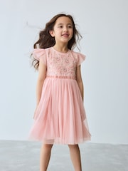 Baker by Ted Baker Pink Embellished Detail Mesh Dress - Image 1 of 9