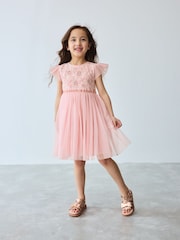 Baker by Ted Baker Pink Embellished Detail Mesh Dress - Image 2 of 9
