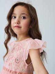 Baker by Ted Baker Pink Embellished Detail Mesh Dress - Image 4 of 9