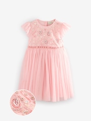 Baker by Ted Baker Pink Embellished Detail Mesh Dress - Image 6 of 9