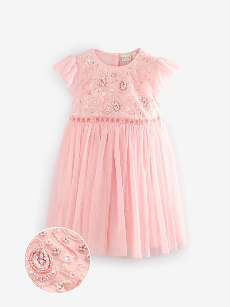 Baker by Ted Baker Pink Embellished Detail Mesh Dress - Image 6 of 9