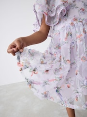 Baker by Ted Baker Purple Textured Floral Print Mesh Dress - Image 6 of 11