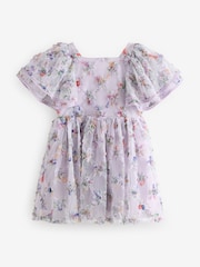 Baker by Ted Baker Purple Textured Floral Print Mesh Dress - Image 8 of 11