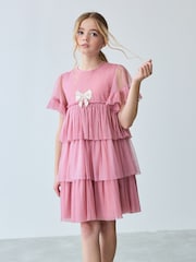 Baker by Ted Baker Pink Pleated Tier Mesh Dress - Image 1 of 11