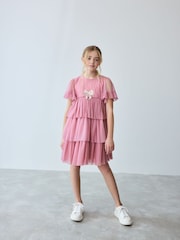 Baker by Ted Baker Pink Pleated Tier Mesh Dress - Image 2 of 11