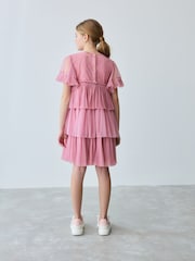 Baker by Ted Baker Pink Pleated Tier Mesh Dress - Image 4 of 11