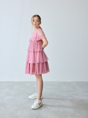 Baker by Ted Baker Pink Pleated Tier Mesh Dress - Image 5 of 11