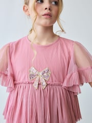 Baker by Ted Baker Pink Pleated Tier Mesh Dress - Image 6 of 11