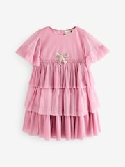 Baker by Ted Baker Pink Pleated Tier Mesh Dress - Image 8 of 11