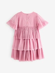Baker by Ted Baker Pink Pleated Tier Mesh Dress - Image 9 of 11