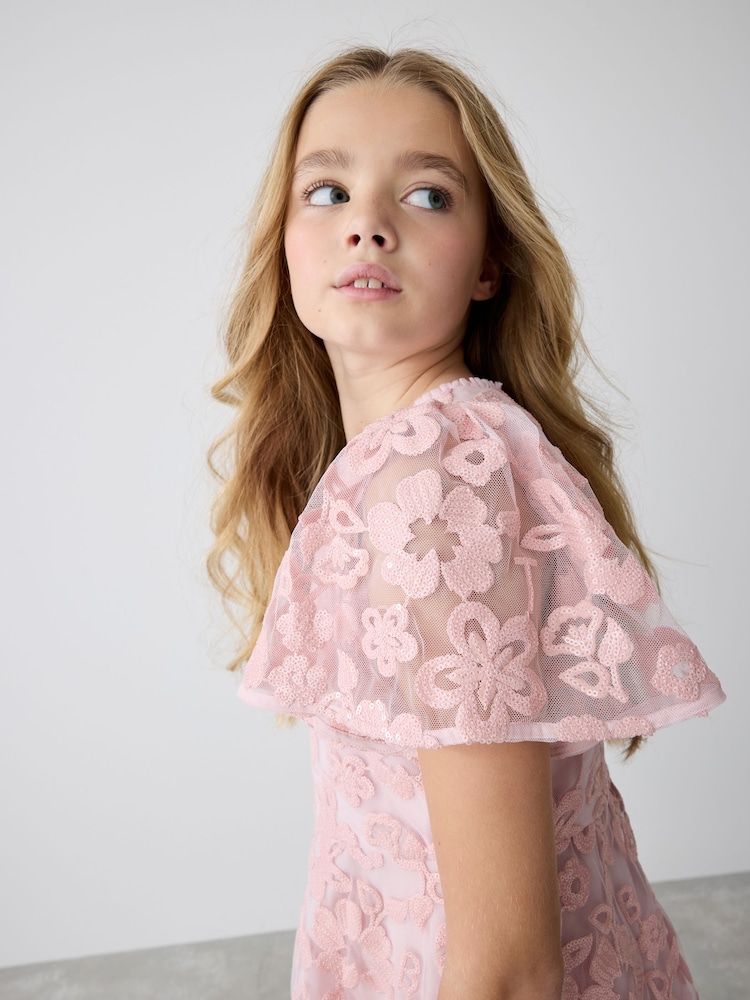 Baker by Ted Baker Pink All-Over Sequin Floral Pattern Dress - Image 5 of 14