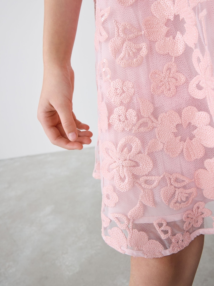 Baker by Ted Baker Pink All-Over Sequin Floral Pattern Dress - Image 6 of 14