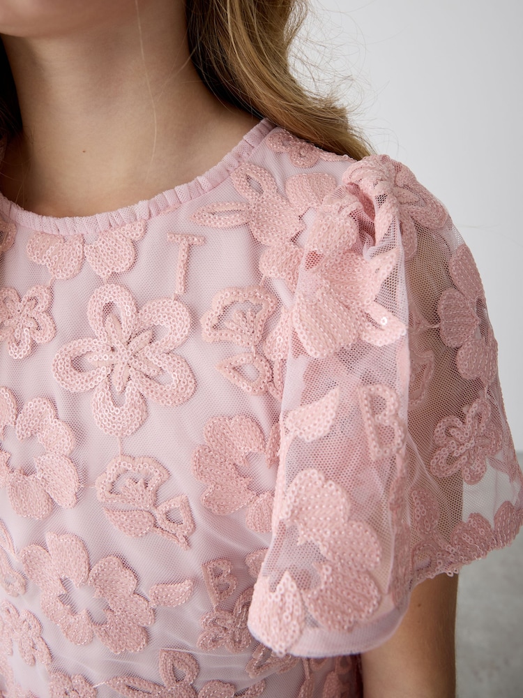 Baker by Ted Baker Pink All-Over Sequin Floral Pattern Dress - Image 8 of 14