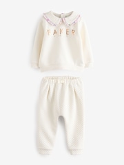 Baker by Ted Baker Cream Quilted Collar Detail Sweatshirt and Joggers Set - صورة 6 من 10