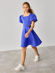Baker by Ted Baker Blue Branded Waistband Embossed Scuba Dress - Image 1 of 11