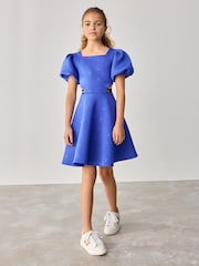 Baker by Ted Baker Blue Branded Waistband Embossed Scuba Dress - Image 2 of 11