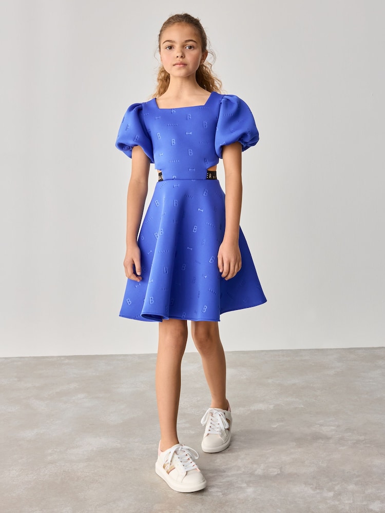 Baker by Ted Baker Blue Branded Waistband Embossed Scuba Dress - Image 2 of 11