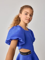 Baker by Ted Baker Blue Branded Waistband Embossed Scuba Dress - Image 6 of 11