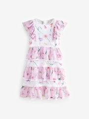 Baker by Ted Baker Pink Floral Print Tiered Midi Dress - Image 10 of 13