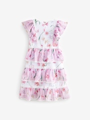 Baker by Ted Baker Pink Floral Print Tiered Midi Dress - Image 11 of 13