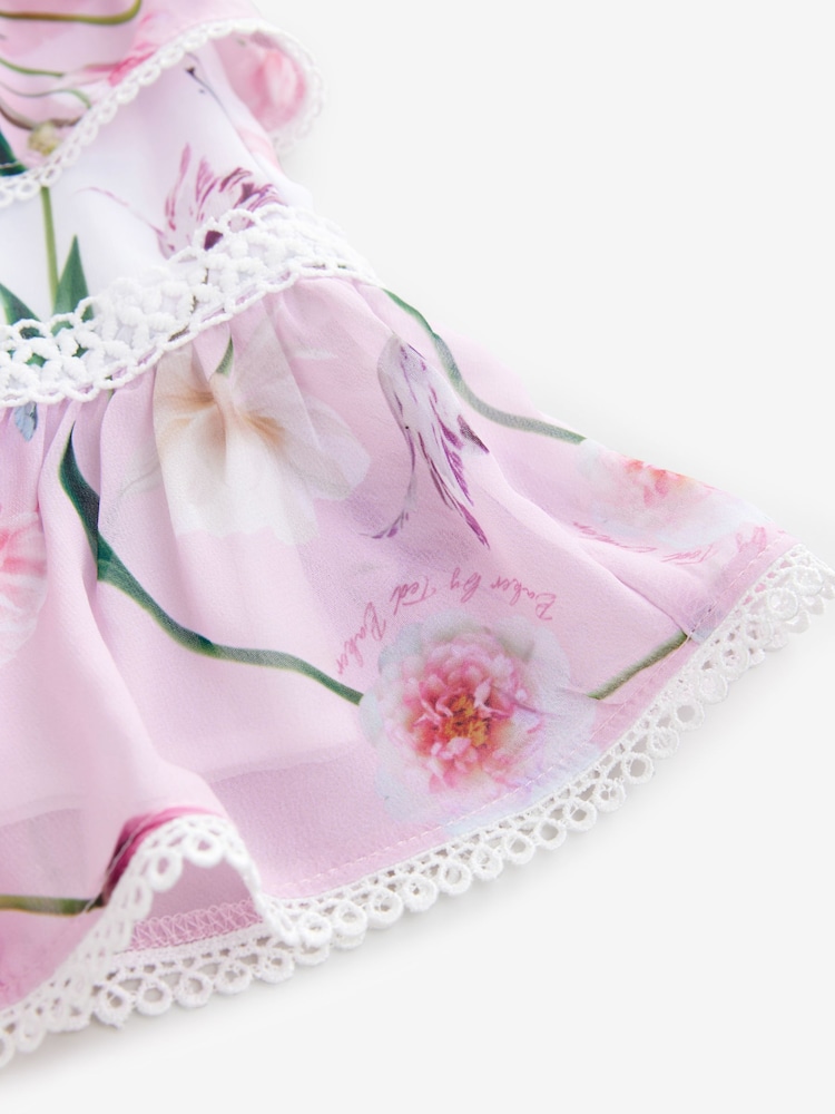 Baker by Ted Baker Pink Floral Print Tiered Midi Dress - Image 12 of 13