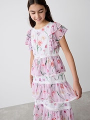 Baker by Ted Baker Pink Floral Print Tiered Midi Dress - Image 2 of 13