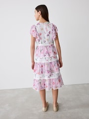 Baker by Ted Baker Pink Floral Print Tiered Midi Dress - Image 5 of 13