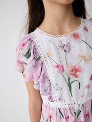 Baker by Ted Baker Pink Floral Print Tiered Midi Dress - Image 7 of 13