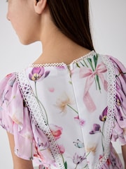 Baker by Ted Baker Pink Floral Print Tiered Midi Dress - Image 8 of 13