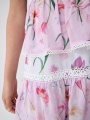 Baker by Ted Baker Pink Floral Print Tiered Midi Dress - Image 9 of 13