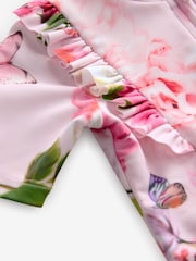Baker by Ted Baker 2 Piece Pink Floral Swimsuit and Sunsafe Hat Set - Image 4 of 5