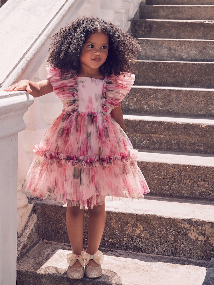 Baker by Ted Baker Floral Crinkle Mesh Frill Dress - Image 1 of 17