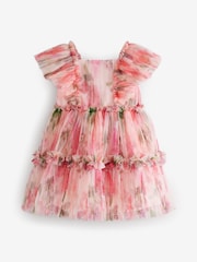 Baker by Ted Baker Floral Crinkle Mesh Frill Dress - Image 12 of 17