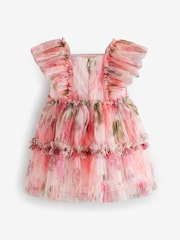 Baker by Ted Baker Floral Crinkle Mesh Frill Dress - Image 13 of 17