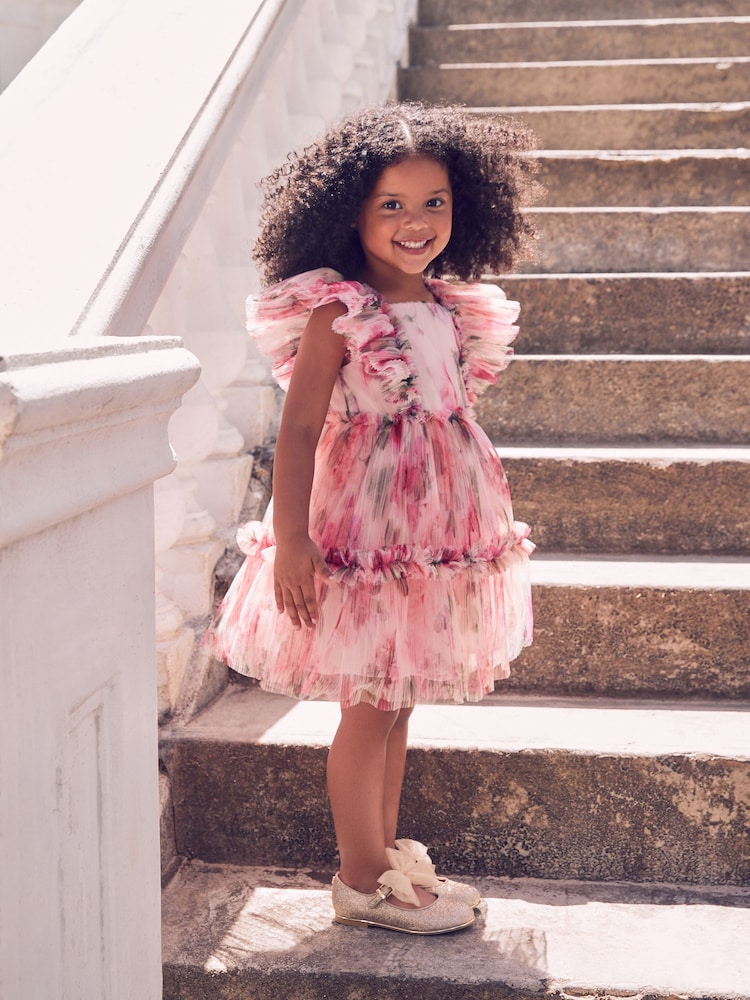 Baker by Ted Baker Floral Crinkle Mesh Frill Dress - Image 2 of 17